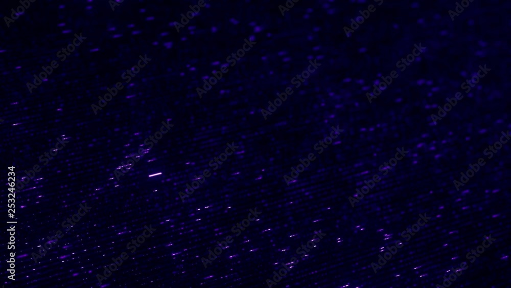 Poster purple fintech word made with flying luminescent particles. loopable 3d animation
