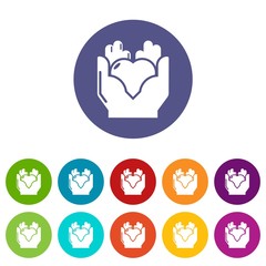 Hand heart icons color set vector for any web design on white background