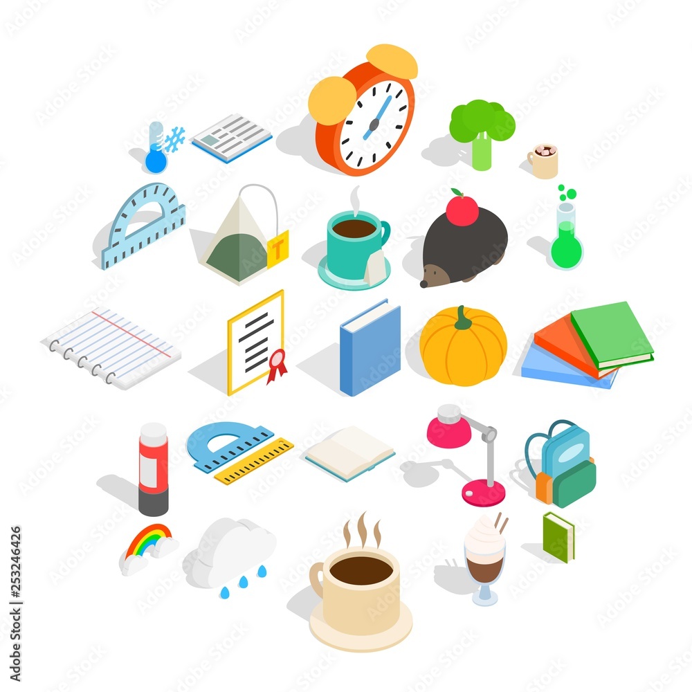 Aufkleber autumn party icons set. isometric set of 25 autumn party vector icons for web isolated on white back