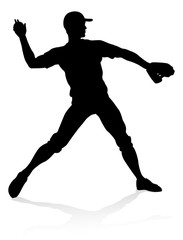 Fototapeta na wymiar Baseball player in sports pose detailed silhouette