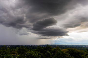 thunder storm sky Rain clouds .