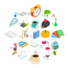 Autumn party icons set. Isometric set of 25 autumn party vector icons for web isolated on white background