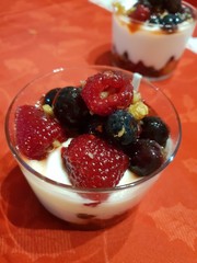 Bowl of raspberries, blackberries and walnuts