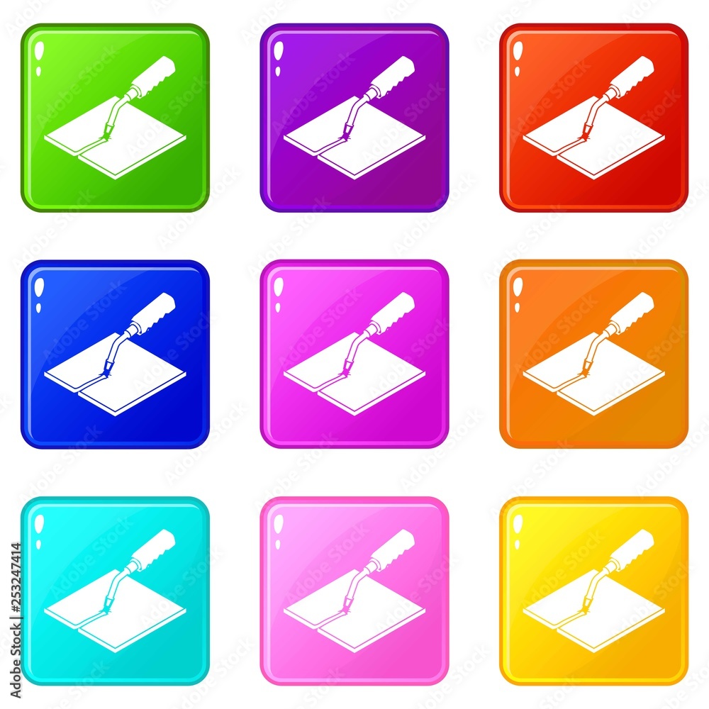 Poster welding torch icons set 9 color collection isolated on white for any design