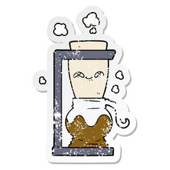 distressed sticker of a happy cartoon coffee pot
