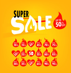 Super sale offer and different labels set. Shopping banner template
