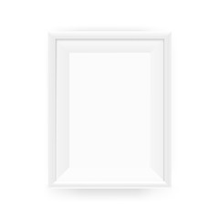 Realistic empty white picture frame on a wall. Vector illustration Isolated on white background