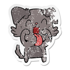 distressed sticker of a cartoon panting dog