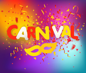 Brazilian traditional carnival concept. Festive banner vector template. Colorful confetti and ribbons
