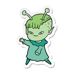sticker of a cute cartoon alien girl