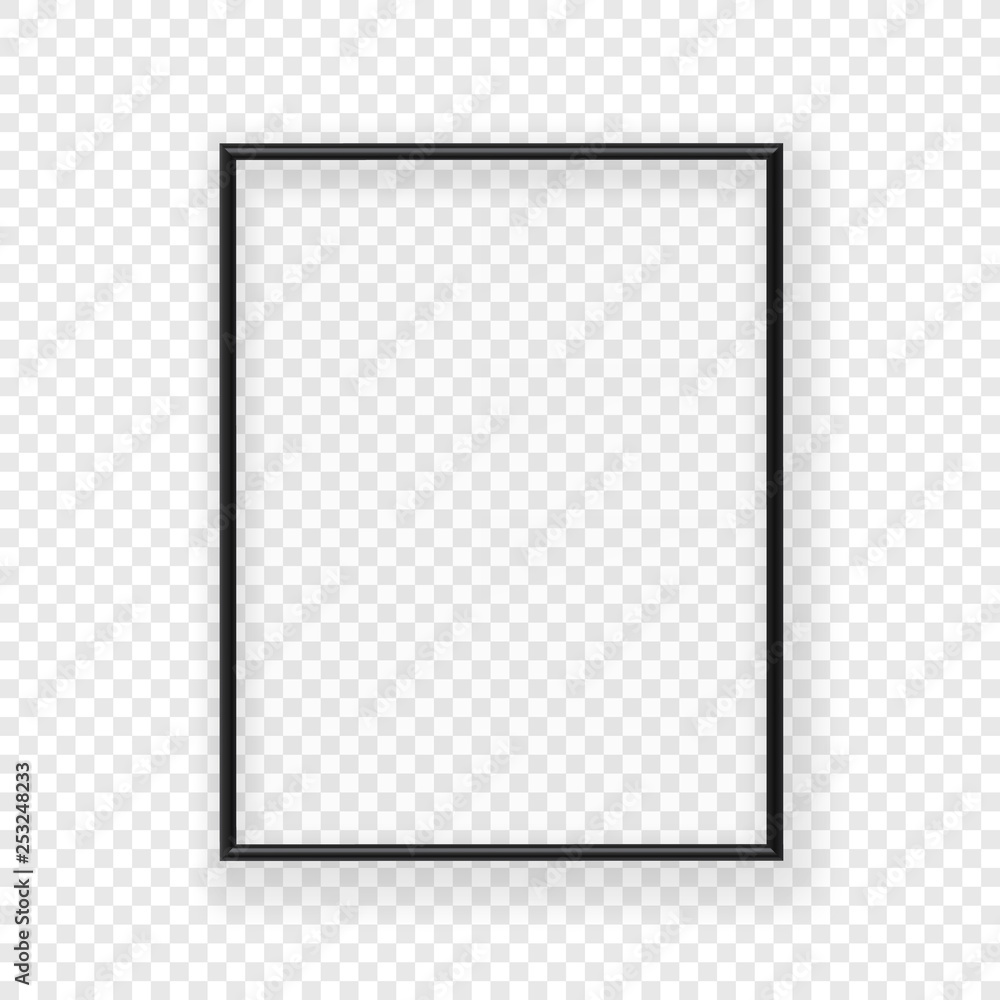 Poster realistic thin black picture frame on a wall. vector illustration isolated on transparent background