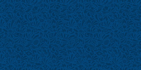 Colorful abstract blue seamless pattern with plant elements and summer sports elements. Summer season sports concept