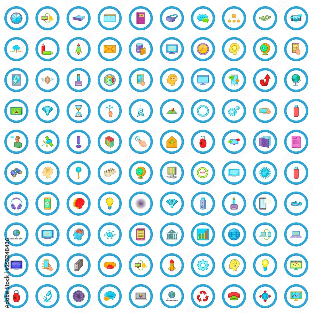 Poster 100 database and cloud icons set in cartoon style for any design vector illustration