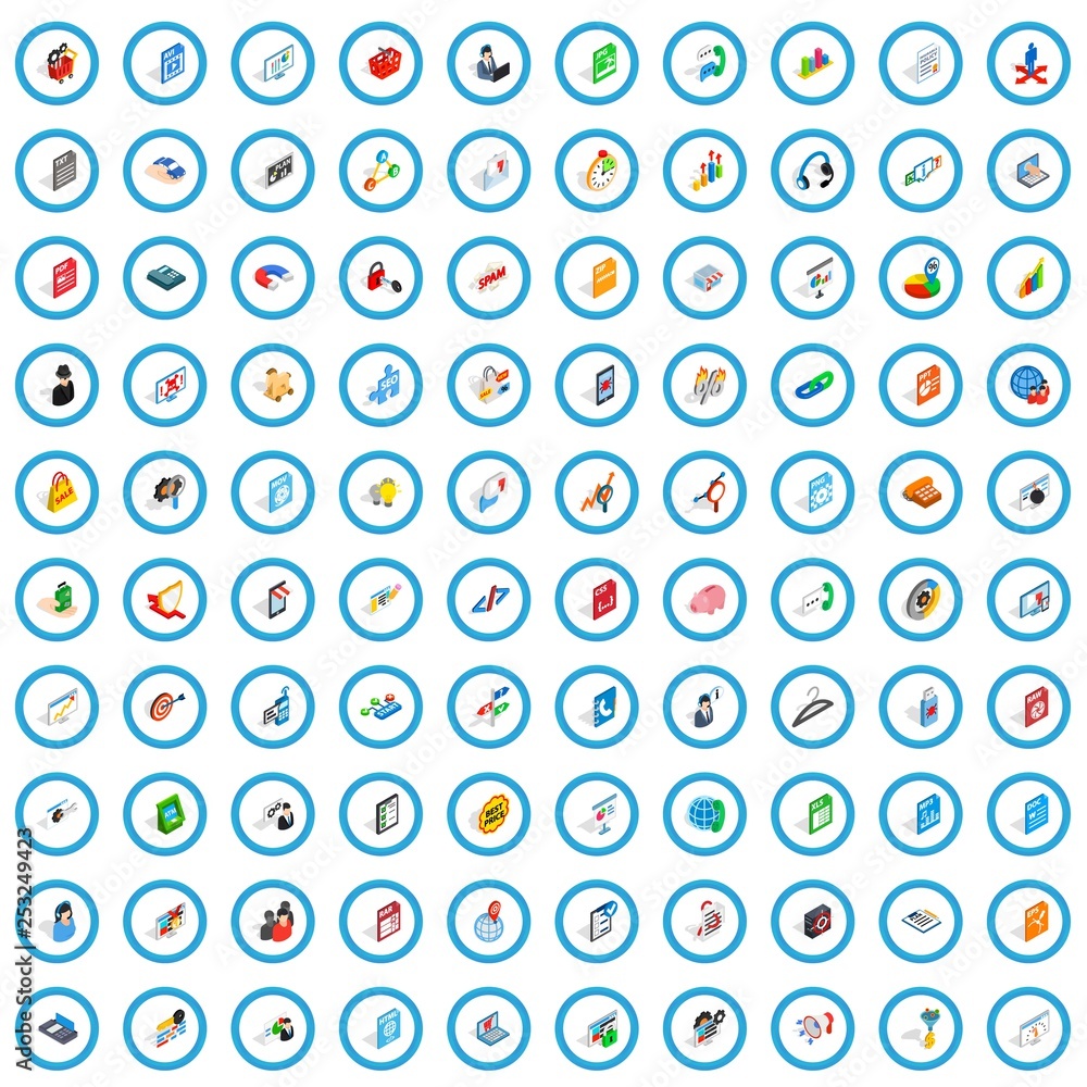 Poster 100 database and cloud icons set in isometric 3d style for any design vector illustration