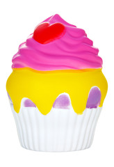 cake with pink cream and heart on white background