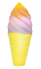 colored ice cream in a waffle cone on a white background.