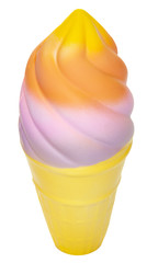 colored ice cream in a waffle cone on a white background.side view