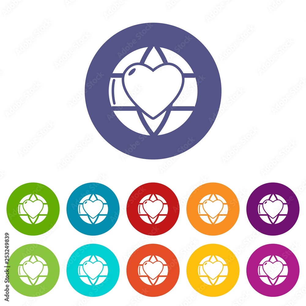 Poster planet heart icons color set vector for any web design on white background