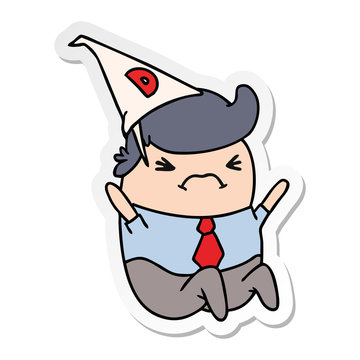 sticker cartoon kawaii man in dunce hat