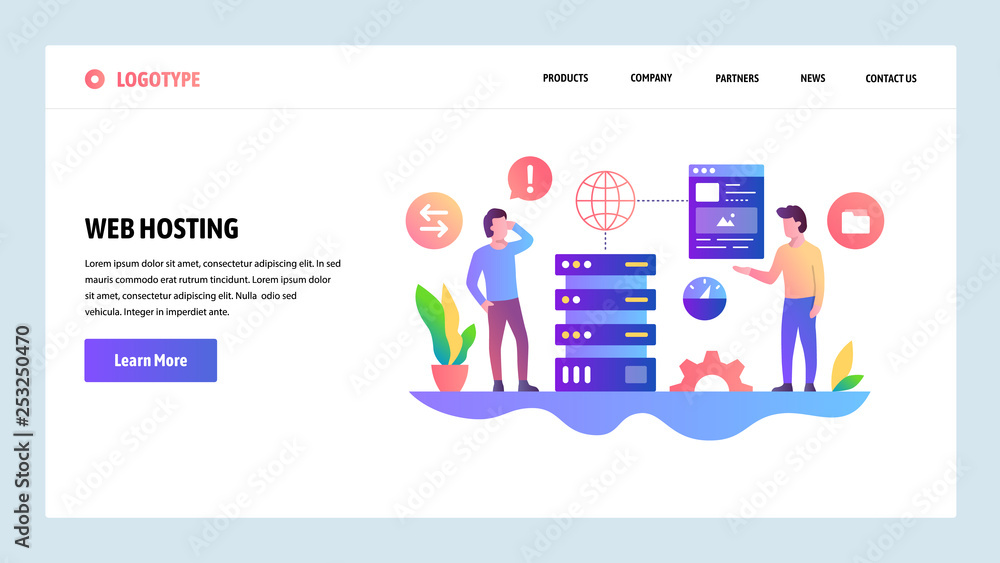 Poster vector web site design template. web hosting and datacenter. landing page concepts for website and m