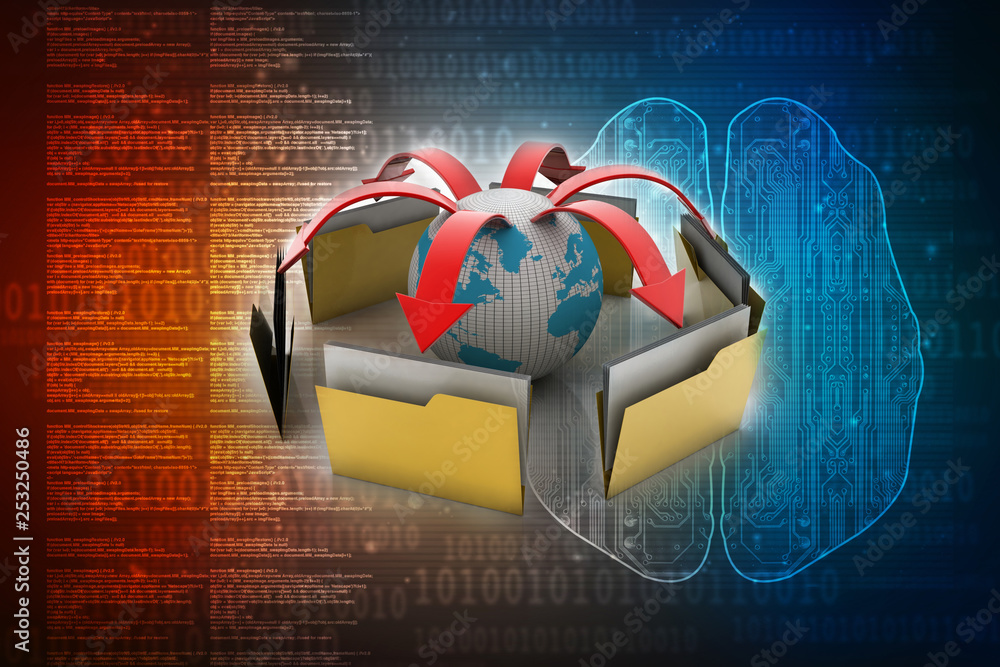 Poster 3d rendering file folders around earth