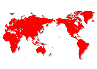 白色の背景と赤い世界地図