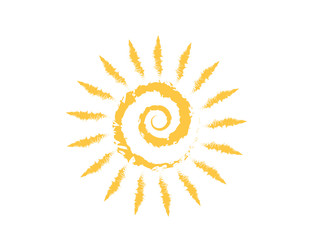 Figure cheerful with a smile of the sun, made with chalk (paints). Children's creativity. Vector icon.