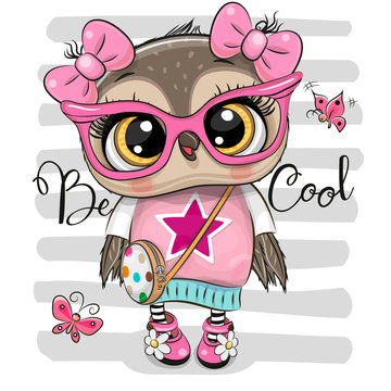 Cartoon Owl in pink glasses