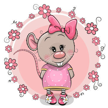 Greeting card Cartoon Rat with flowers