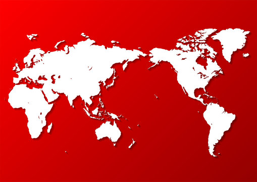 赤色の背景グラデーションと白い世界地図