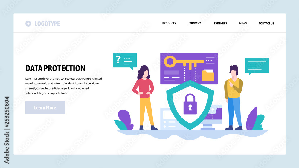 Aufkleber vector web site design template. data protection, privacy and secure access. landing page concepts f