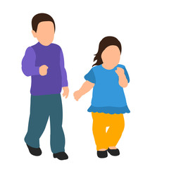  isolated, small children, flat style