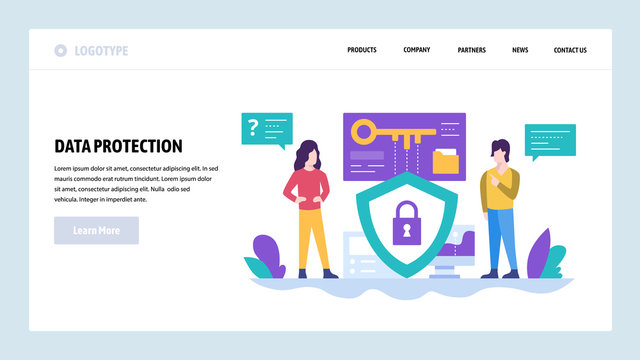 Vector web site design template. Data protection, privacy and secure access. Landing page concepts for website and mobile development. Modern flat illustration.