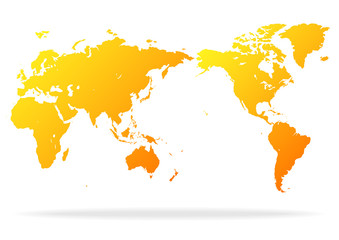 白色の背景とオレンジ色のグラデーション世界地図と影