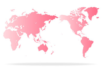 白色の背景とピンク色のグラデーション世界地図と影