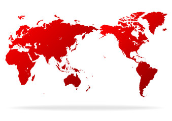 白色の背景と赤いグラデーション世界地図と影