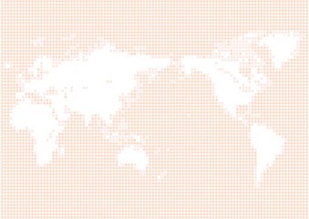 Fototapeta na wymiar オレンジ色の背景と白い丸いドット世界地図