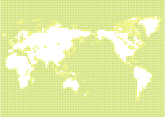 Fototapeta na wymiar 緑色の背景と白い丸いドット世界地図