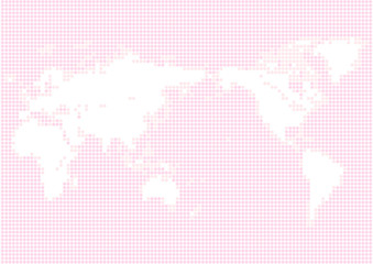Fototapeta na wymiar ピンク色の背景と白い丸いドット世界地図