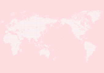 ピンク色の背景と白い四角いドット世界地図