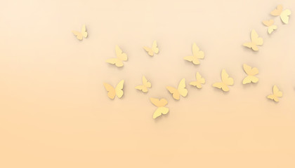 Origami Butterfly Paper and freedom of inspiration on Graphic Orange Background - 3d rendering