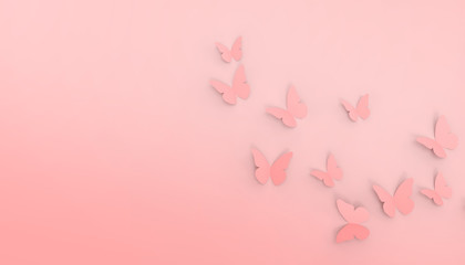 Origami Butterfly Paper and freedom of inspiration on Pastel Pink Background - 3d rendering