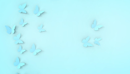 Origami Butterfly Paper and freedom of inspiration on on Pastel Green Background - 3d rendering