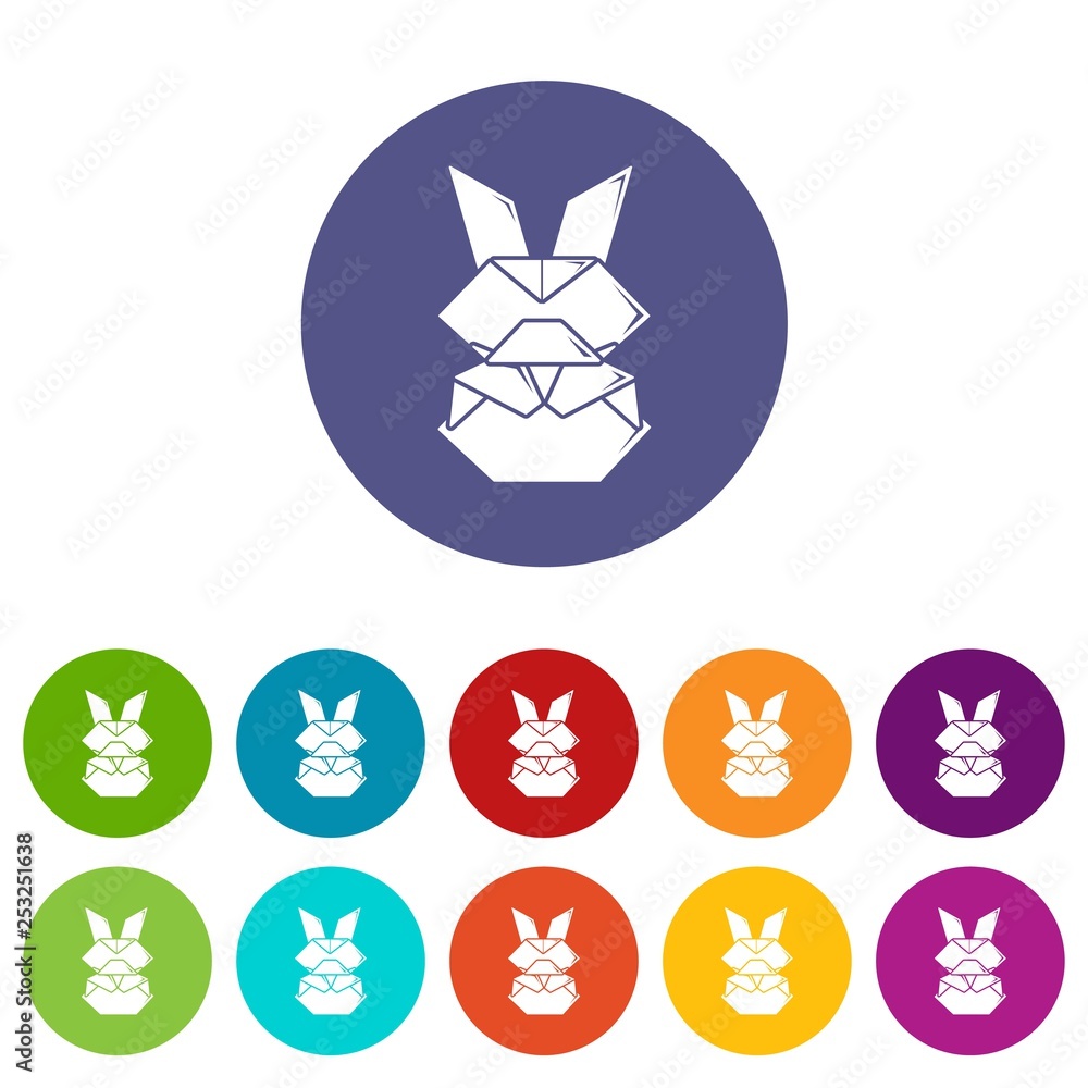 Poster origami bunny icons color set vector for any web design on white background