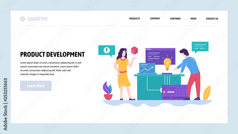 Poster vector web site design template. new product development, creatice idea. team work in office. landin