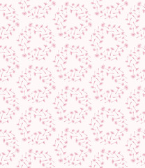 Vector floral seamless pattern with simple hand drawn stylized dandelion flower seeds. Thin lines doodle in pink color. Surface pattern design.