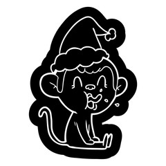 crazy cartoon icon of a monkey sitting wearing santa hat