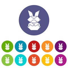 Origami bunny icons color set vector for any web design on white background