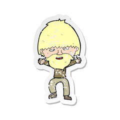 retro distressed sticker of a cartoon happy man with beard