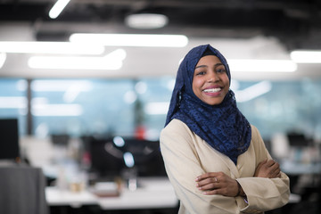 Portrait of black muslim female software developer